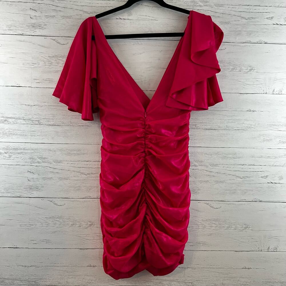 Lovers + Friends Hot Pink Ruffle Bodycon Mini Dress Size XS - Picture 2 of 8